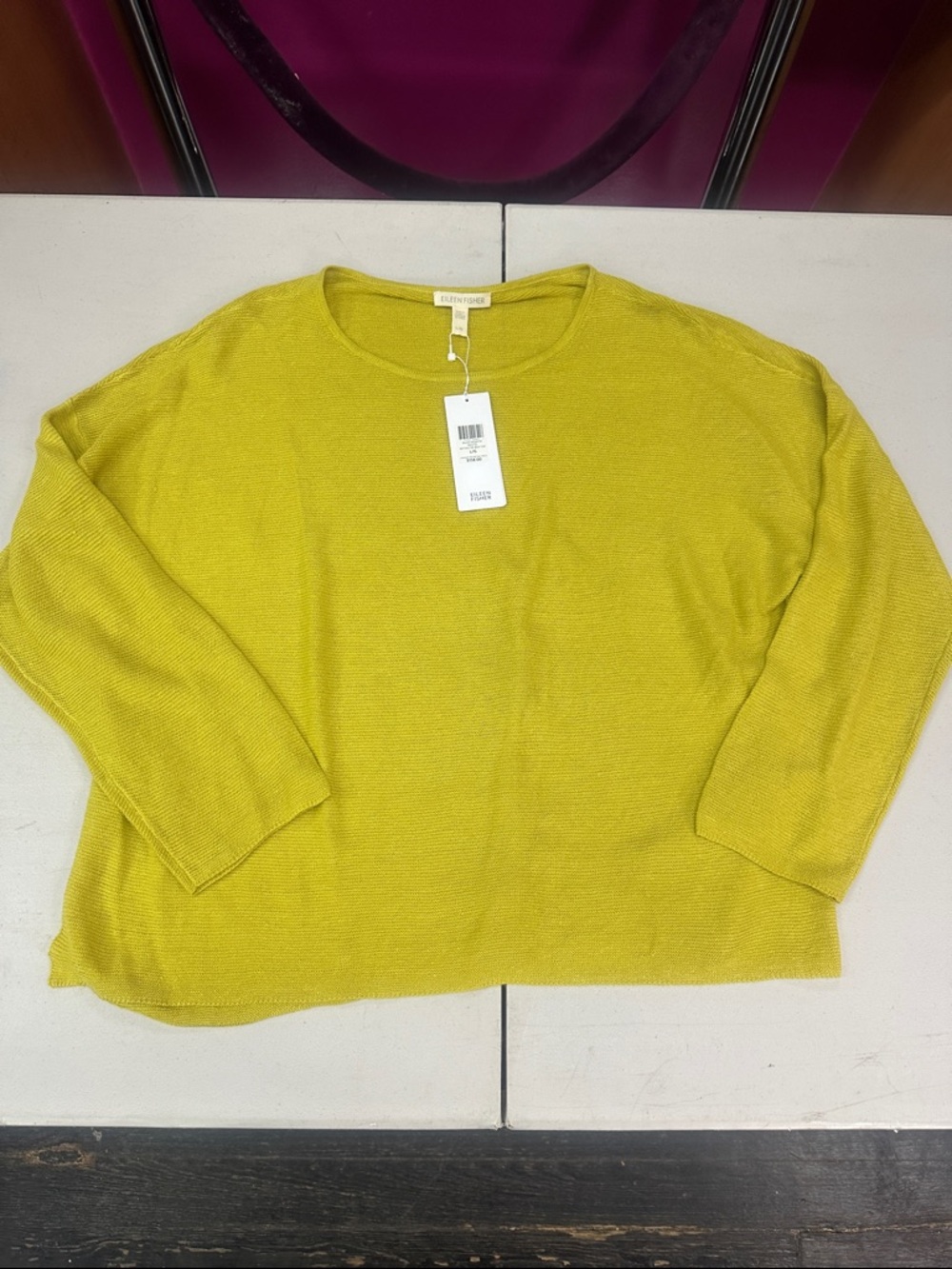 Eileen Fisher Mustard Knit Bateau Box-Top NWT Women’s L